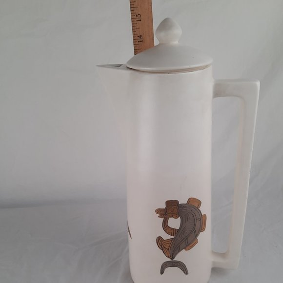 RARE FIND Sascha Brastoff Coffee Carafe gold/silver NW American native motif - Picture 10 of 11